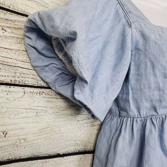 Old Navy Women’s Light Blue Puff Sleeve Peplum Top XS Cotton Blouse Square Neck - Picture 2 of 7